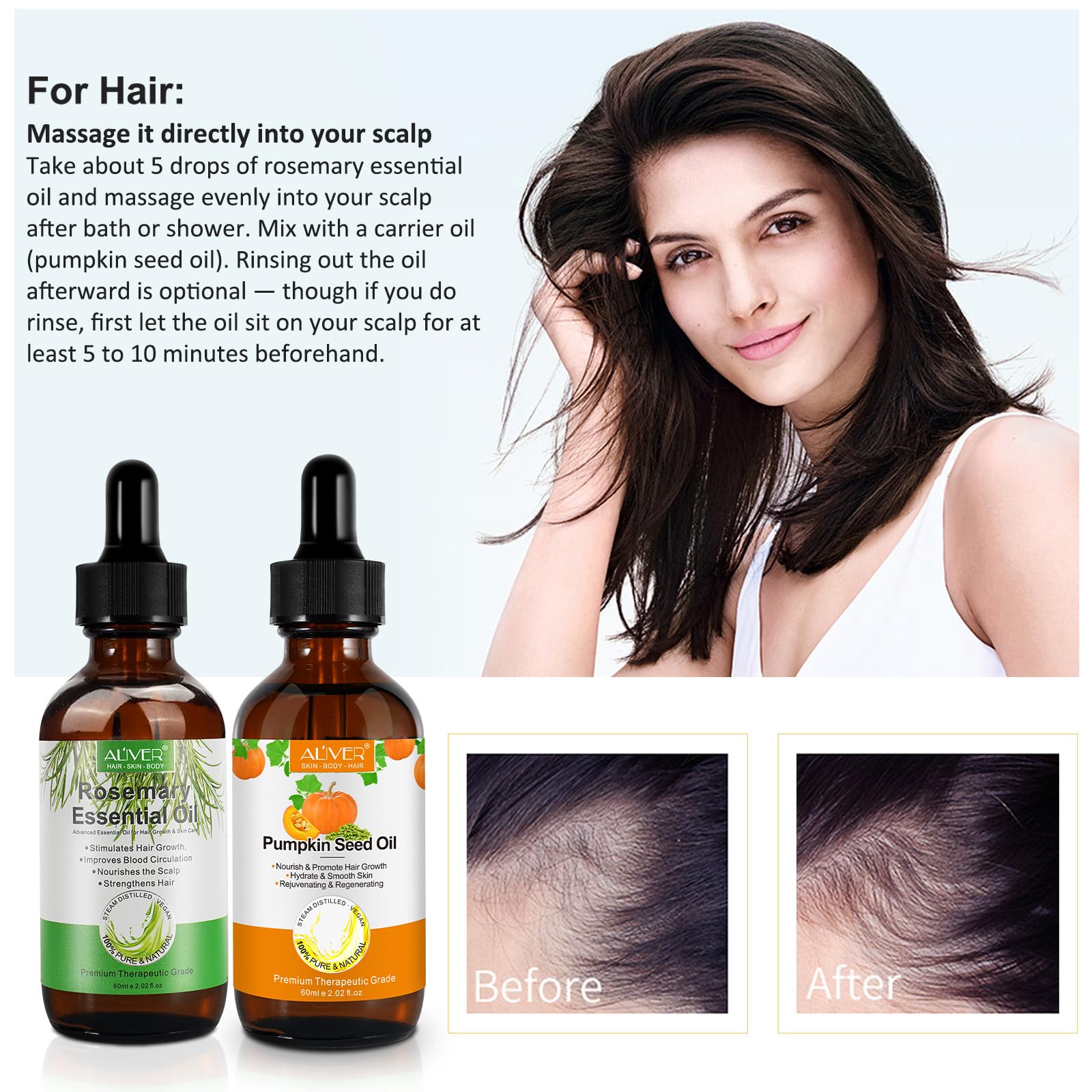 Pumpkin Seed Oil 2Fl Oz, Pure Cold Pressed Pumpkin Seed Oil for Dry Damaged Hair Growth, Moisturizing Scalp, Nourishment for All Hair Types