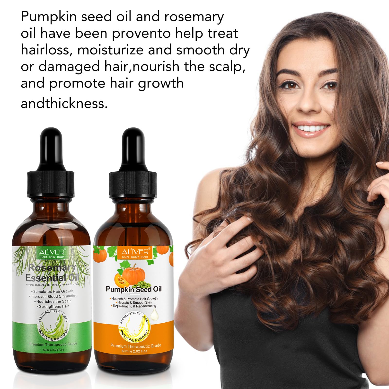 Pumpkin Seed Oil 2Fl Oz, Pure Cold Pressed Pumpkin Seed Oil for Dry Damaged Hair Growth, Moisturizing Scalp, Nourishment for All Hair Types
